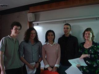 A photo of students and their tutor, from the ELF project team.